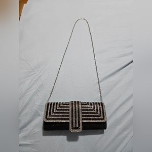 black and silver gemstone purse